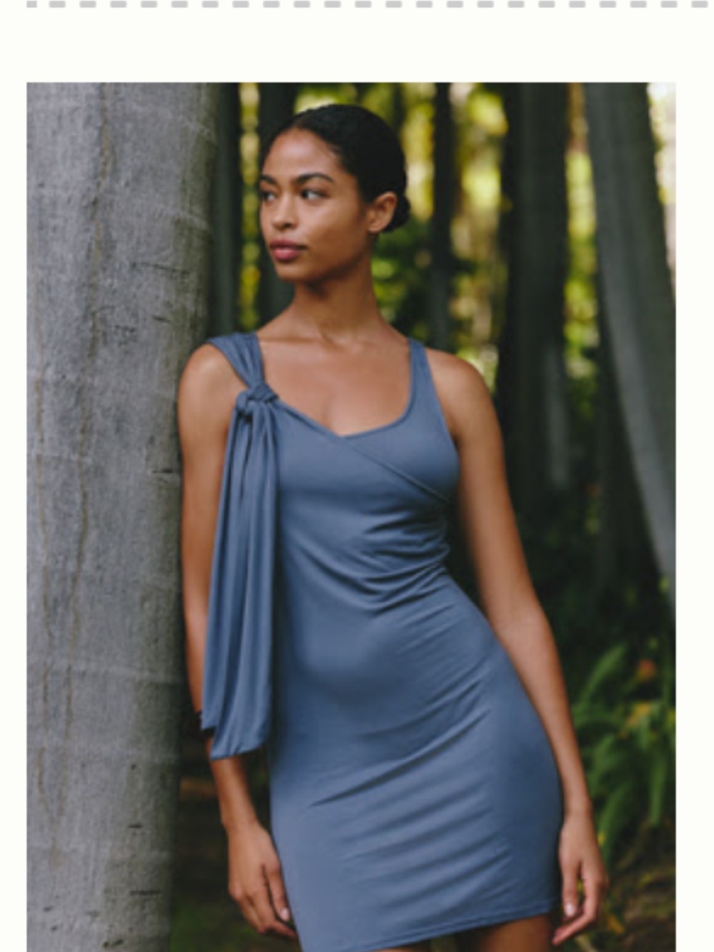 Anthropologie Slate Blue One-Shoulder Knot Dress